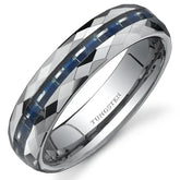 Blue Carbon Fibre Silver Tungsten Ring